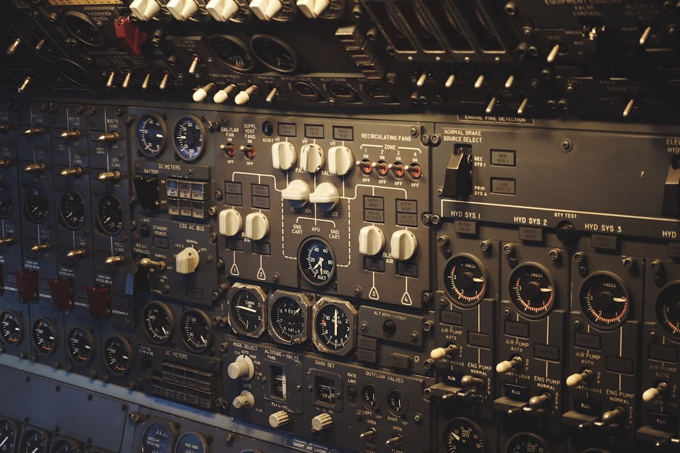 A cockpit control panel photographed close up