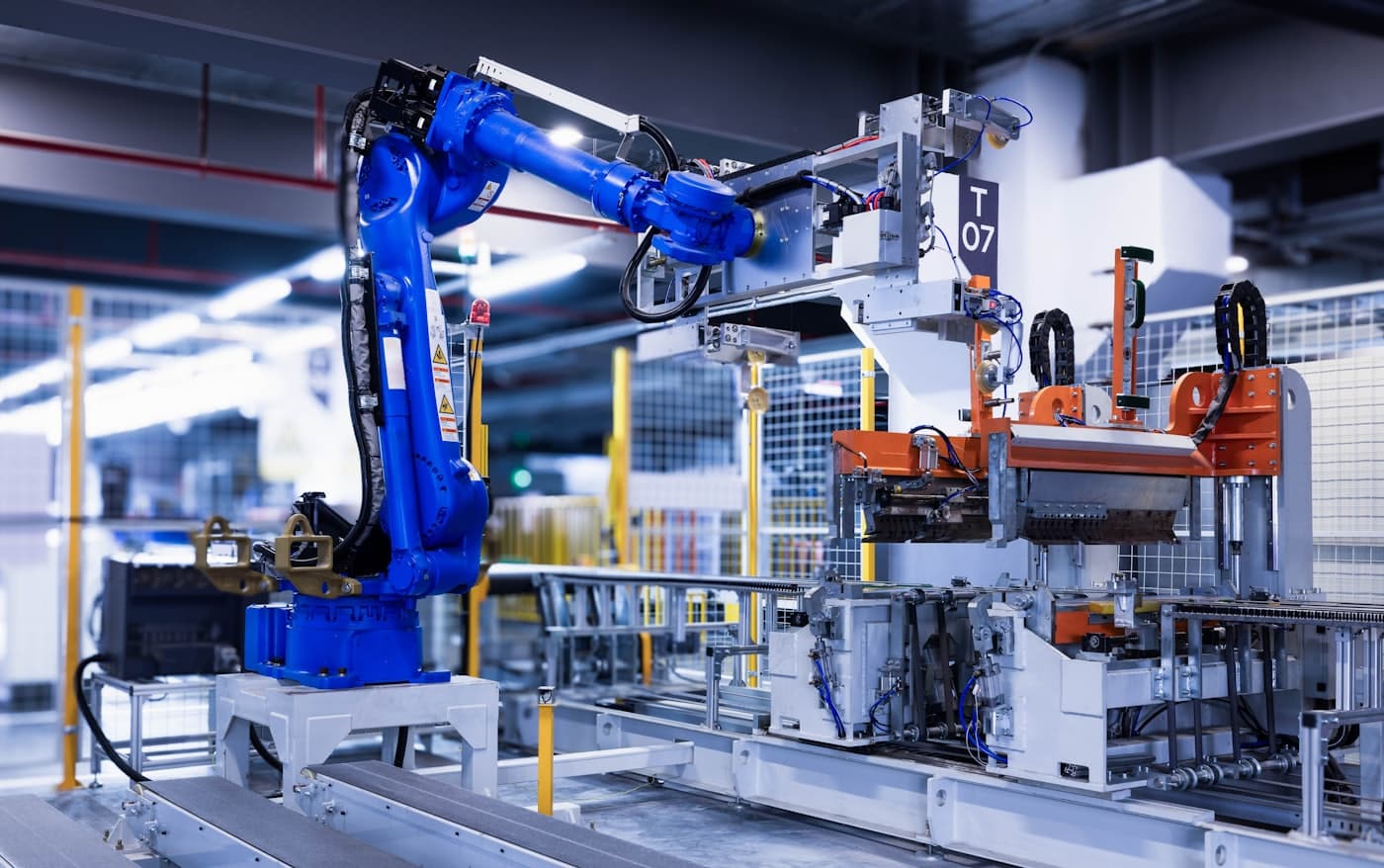 A robotic arm on an industrial production line