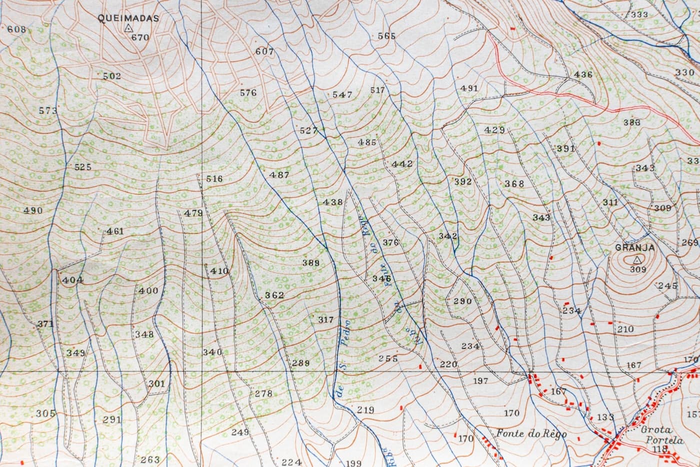 A topographic contour map