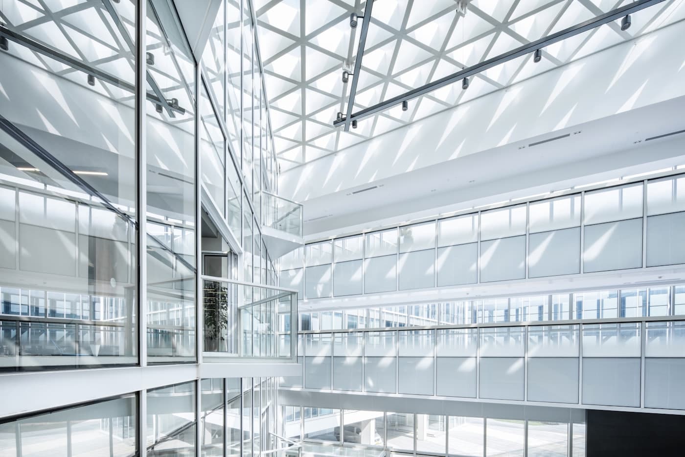 A glass office atrium