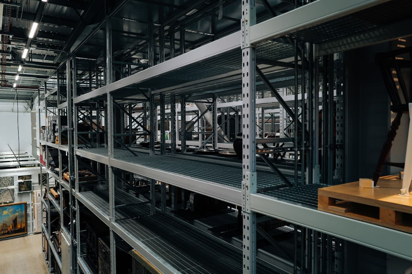 Industrial racking in a storage hall